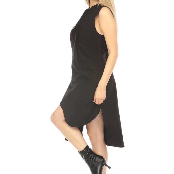 Black Button Detailed Dress With Zipper - Picture 4 of 5